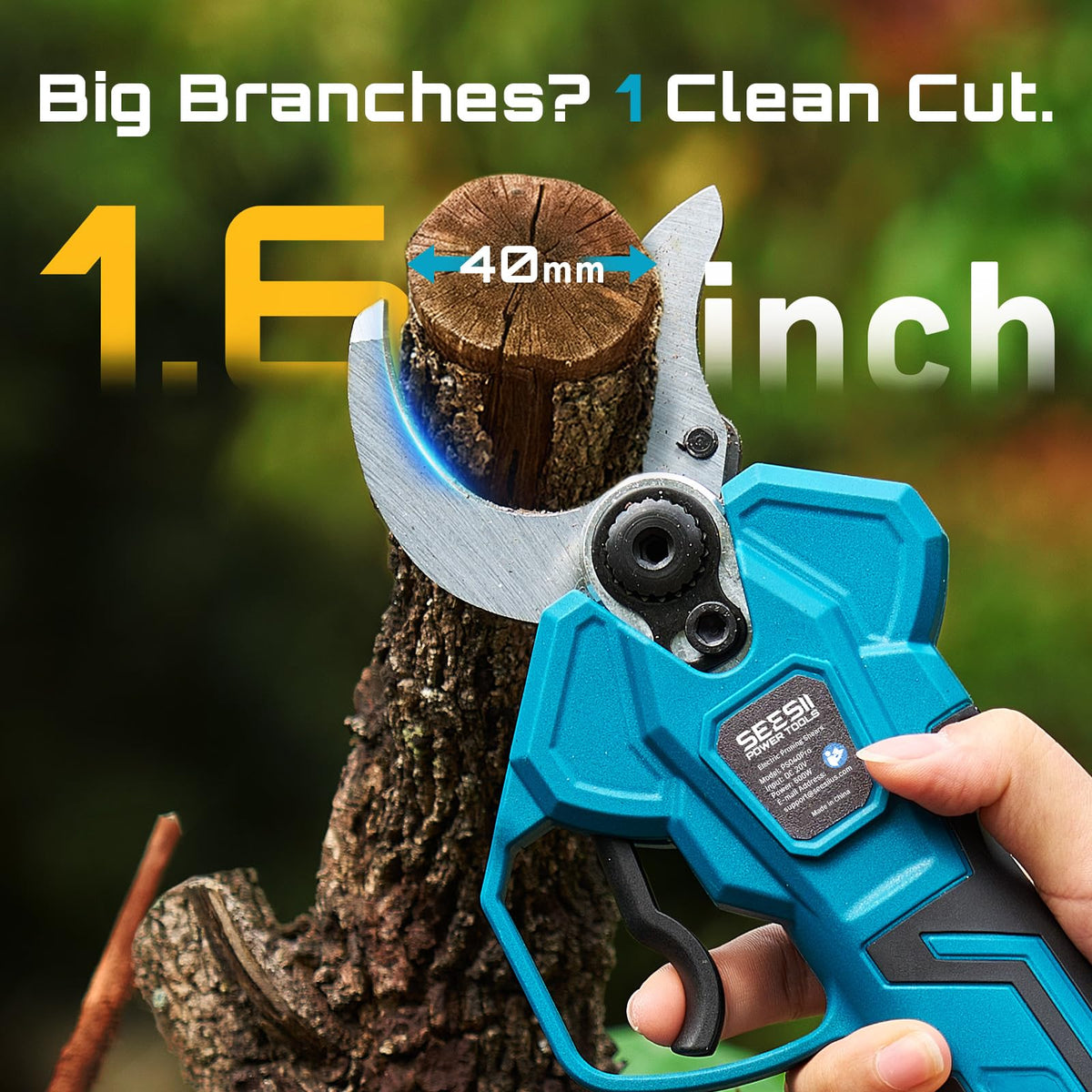 SEESII pruning shears with dual 4.0Ah batteries for long sessions