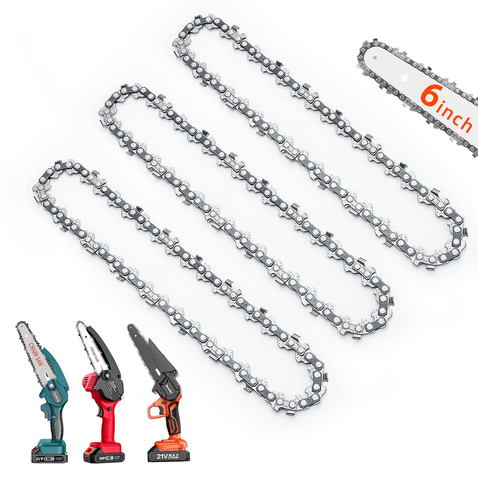 Seesii mini chainsaw replacement chain for 6-inch bars, 3-pack for quick replacements.