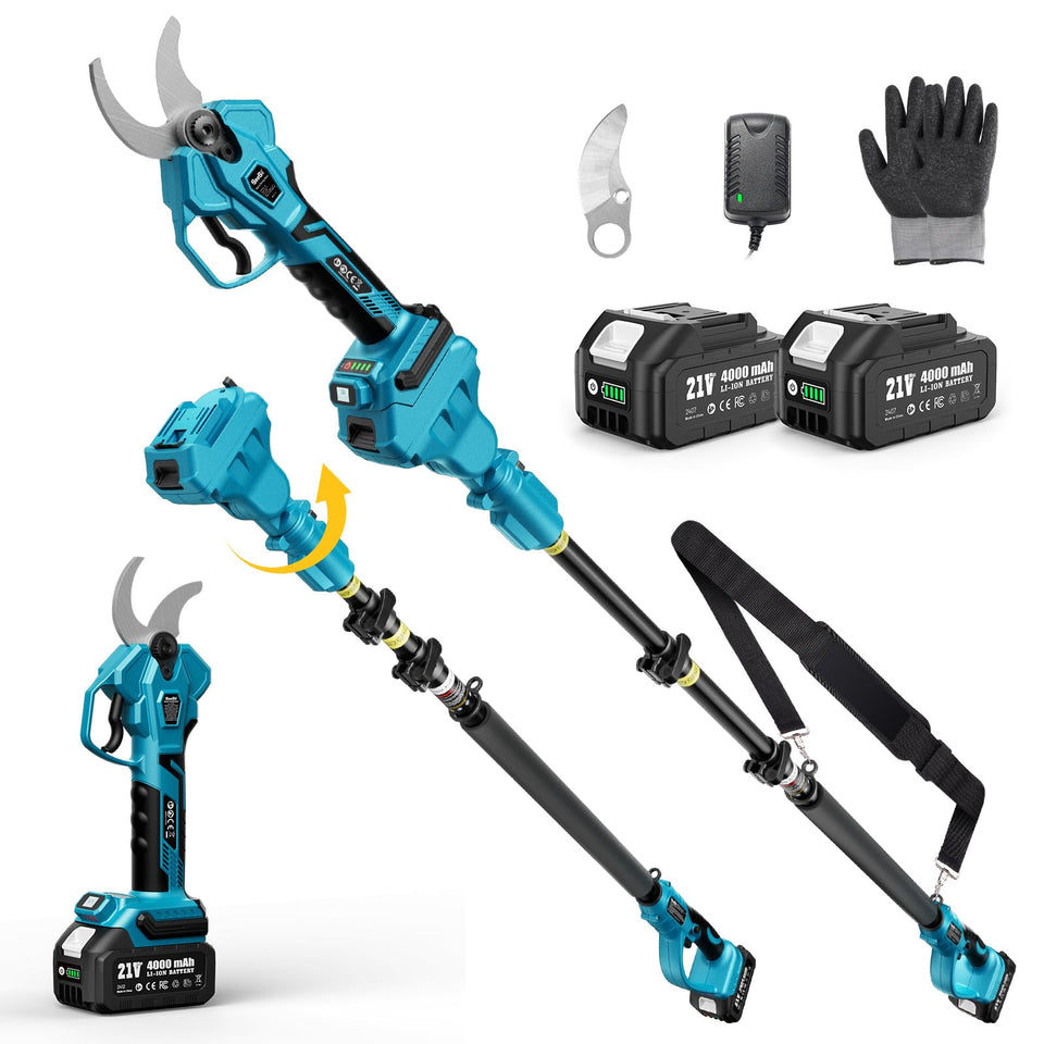 SEESII pole pruning shears extended reach in use for tall branches.