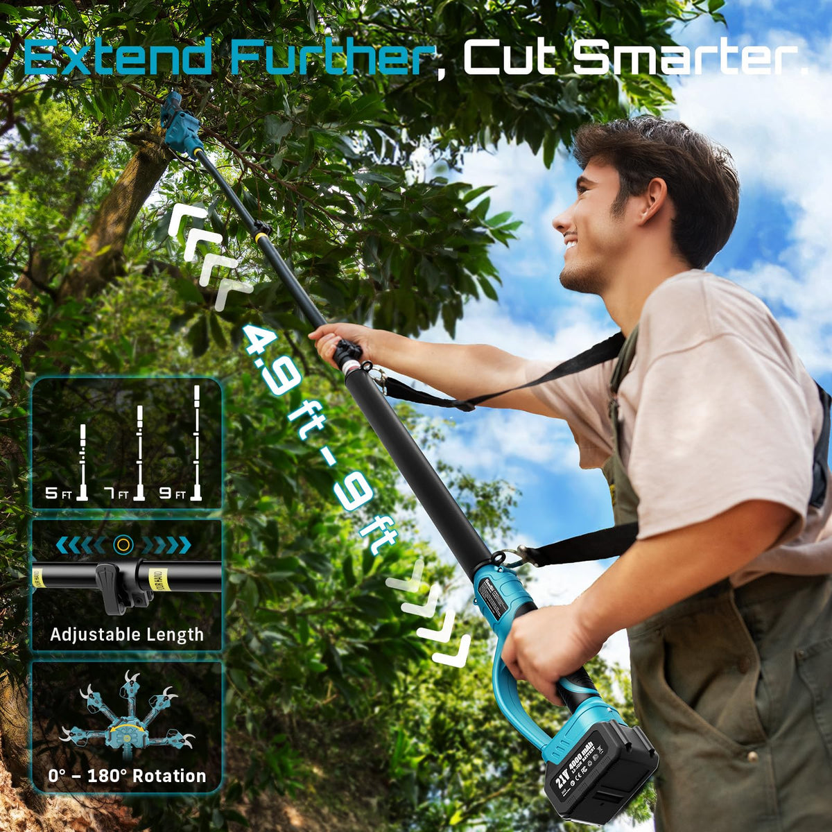 SEESII rotating-head design allows precise trimming at ground level.