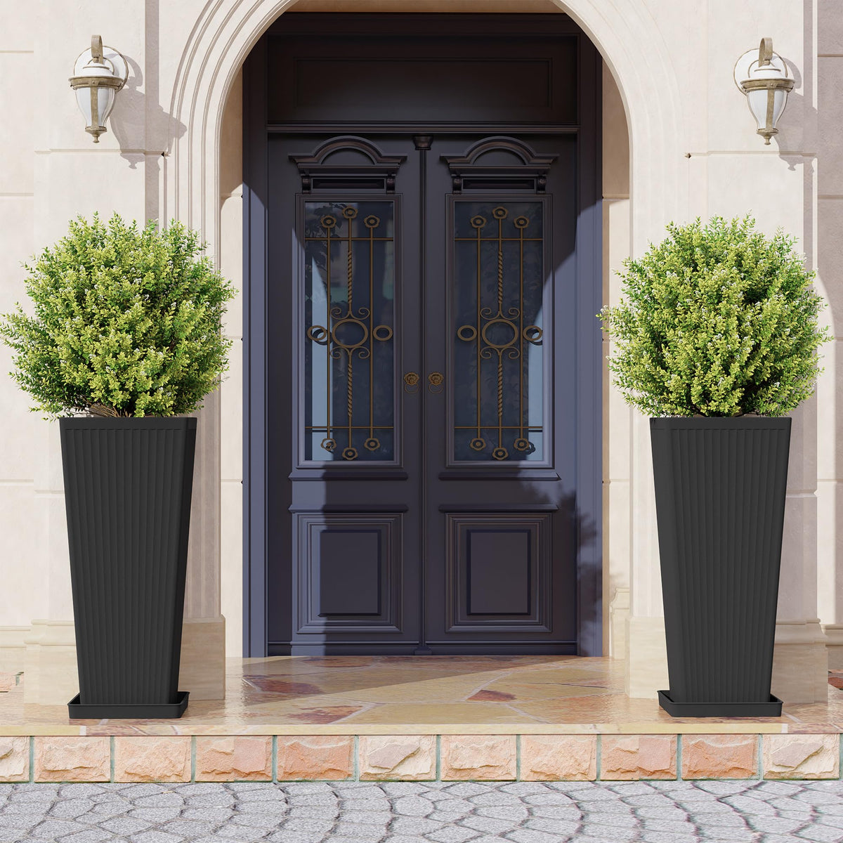 Seethmi tall planter modern minimalist silhouette complements any outdoor space.