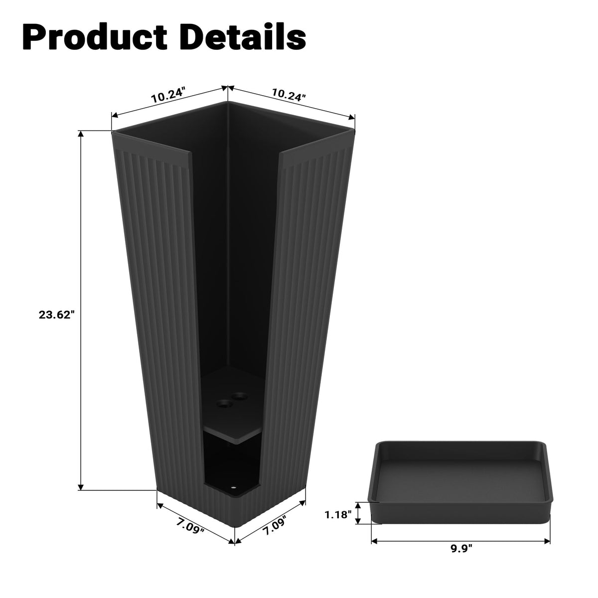 Seethmi tall planter weather-resistant plastic finish withstands year-round use.