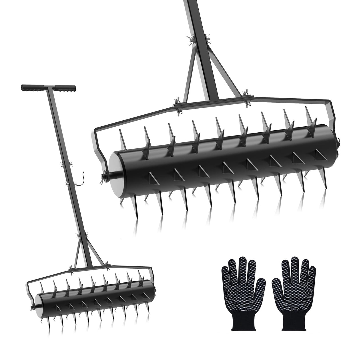 Seeutek 18inch rolling lawn aerator with wide head for even soil penetration.