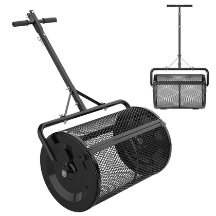 Seeutek compost spreader handle positions show adjustable height for comfortable use