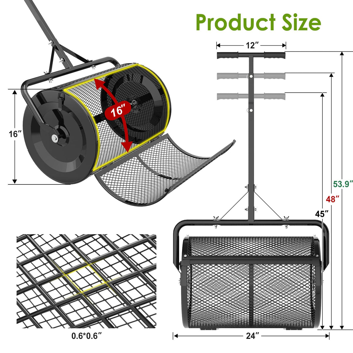 Seeutek compost spreader latches and rod keep the drum securely locked during operation