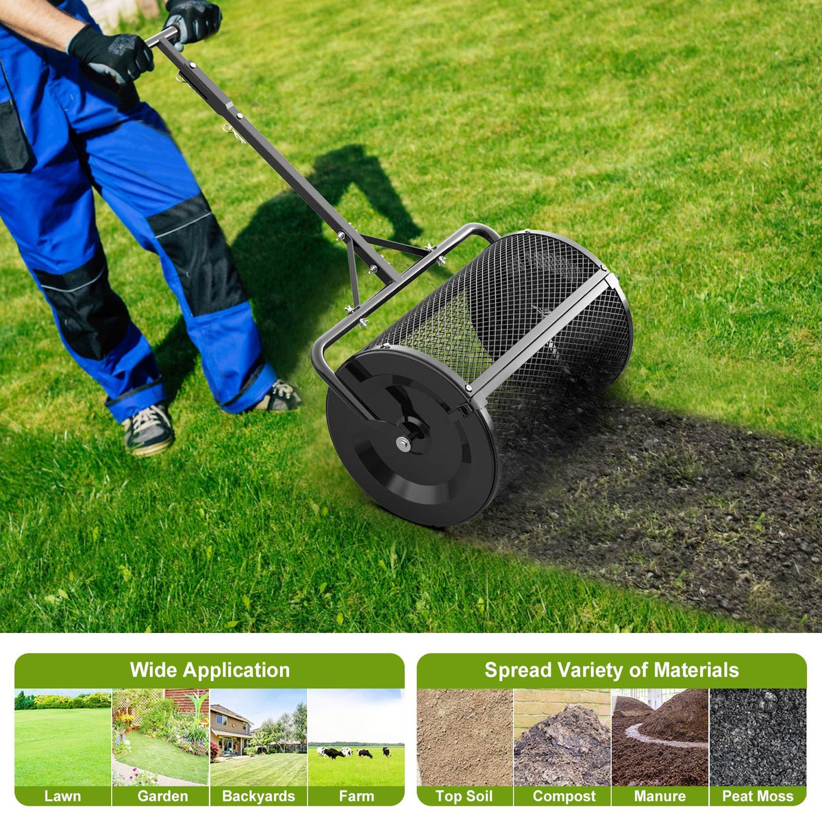 Seeutek compost spreader lawn application enables quick coverage with less effort