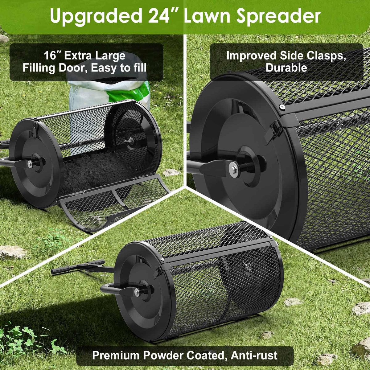 Seeutek compost spreader top-dressing use helps spread materials evenly