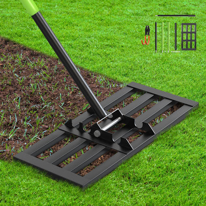 Seeutek lawn leveling rake 17x10 front view for even ground smoothing
