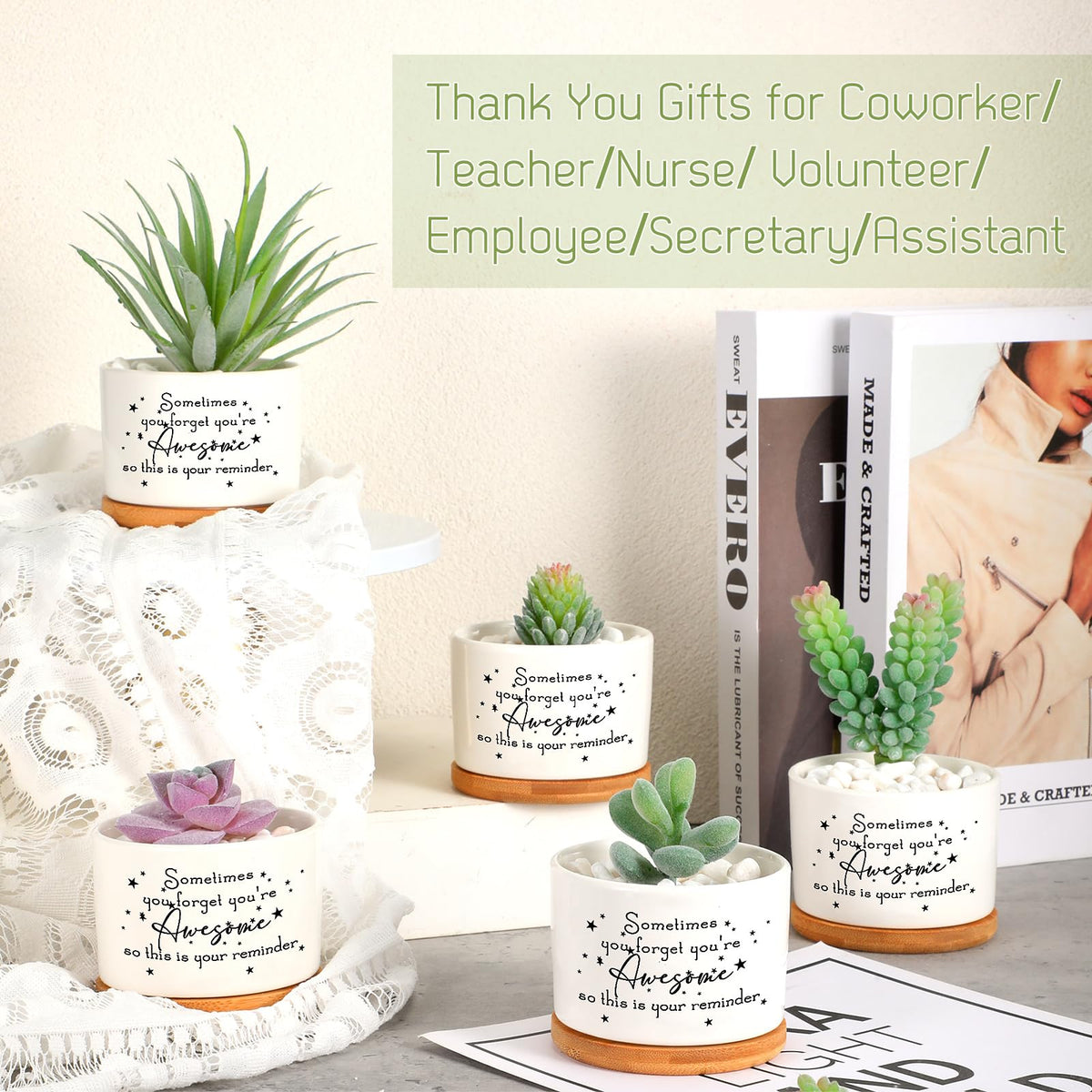 SEEWEY office decor setup with succulent pots for bright workspaces.