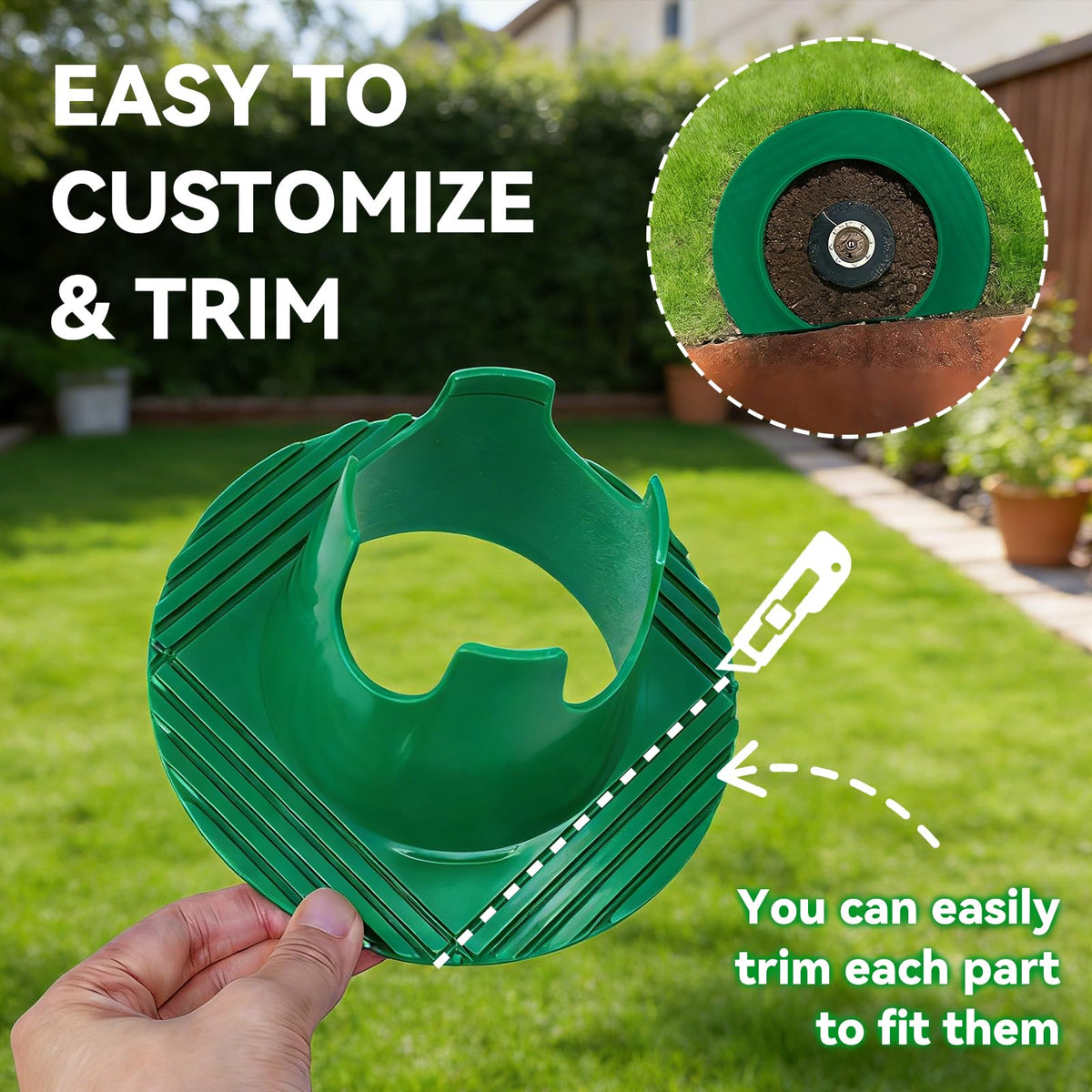 Sefream easy-install sprinkler head protector shown without tools in seconds