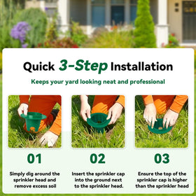 Sefream green plastic sprinkler guard blending with lawn for subtle protection