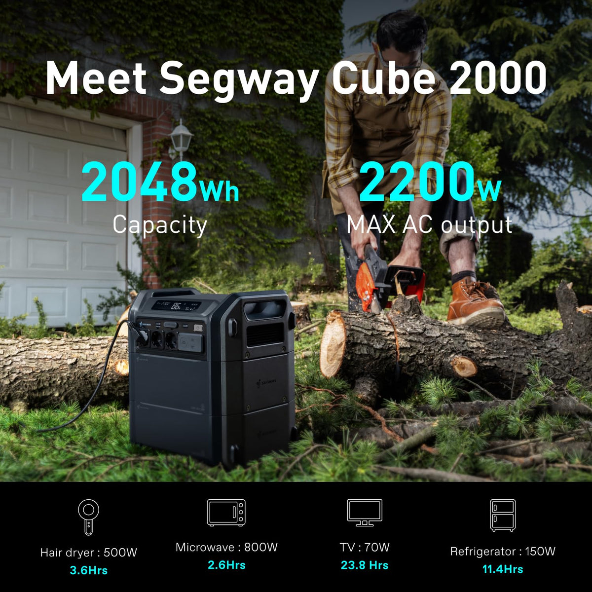 Segway Cube 2000 solar input panel highlights efficient solar charging.