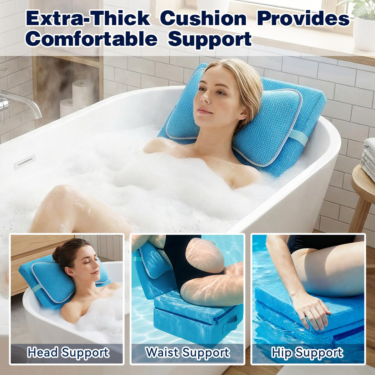 SEHAUSEU hot tub booster seat backrest offers steady support for neck and shoulders.