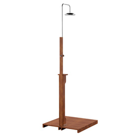 SEI Furniture Rain-Style Outdoor Shower head in oiled eucalyptus for poolside rinses