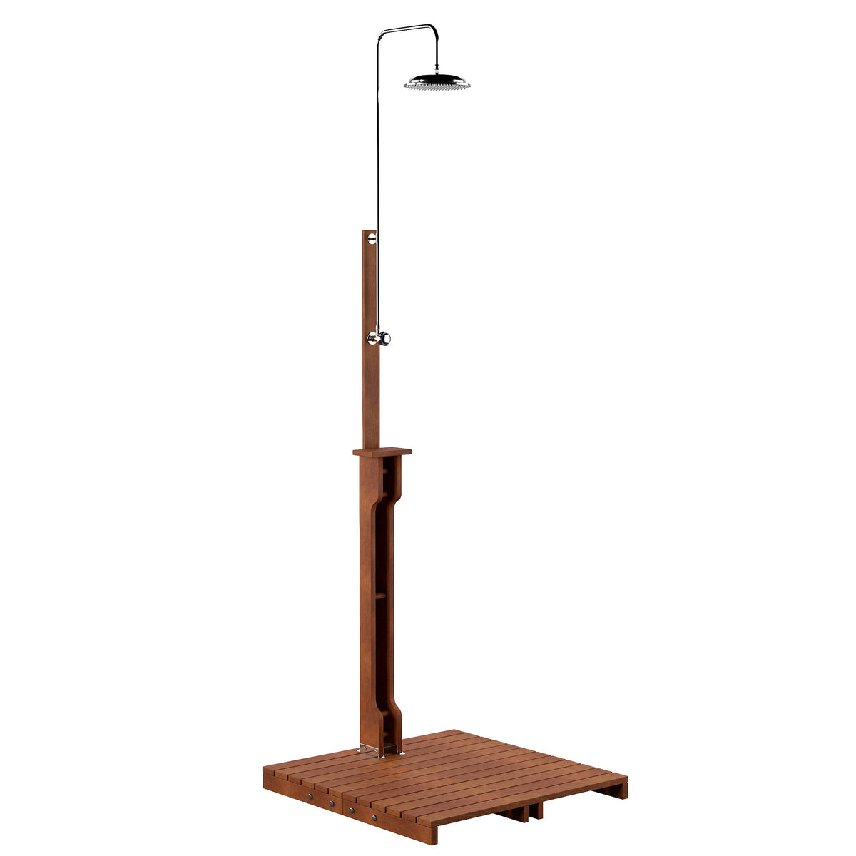 SEI Furniture Rain-Style Outdoor Shower uses Indonesian eucalyptus and stainless steel