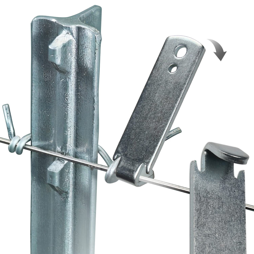 Seiria fence wire twister in use twisting clips on a T-post fence