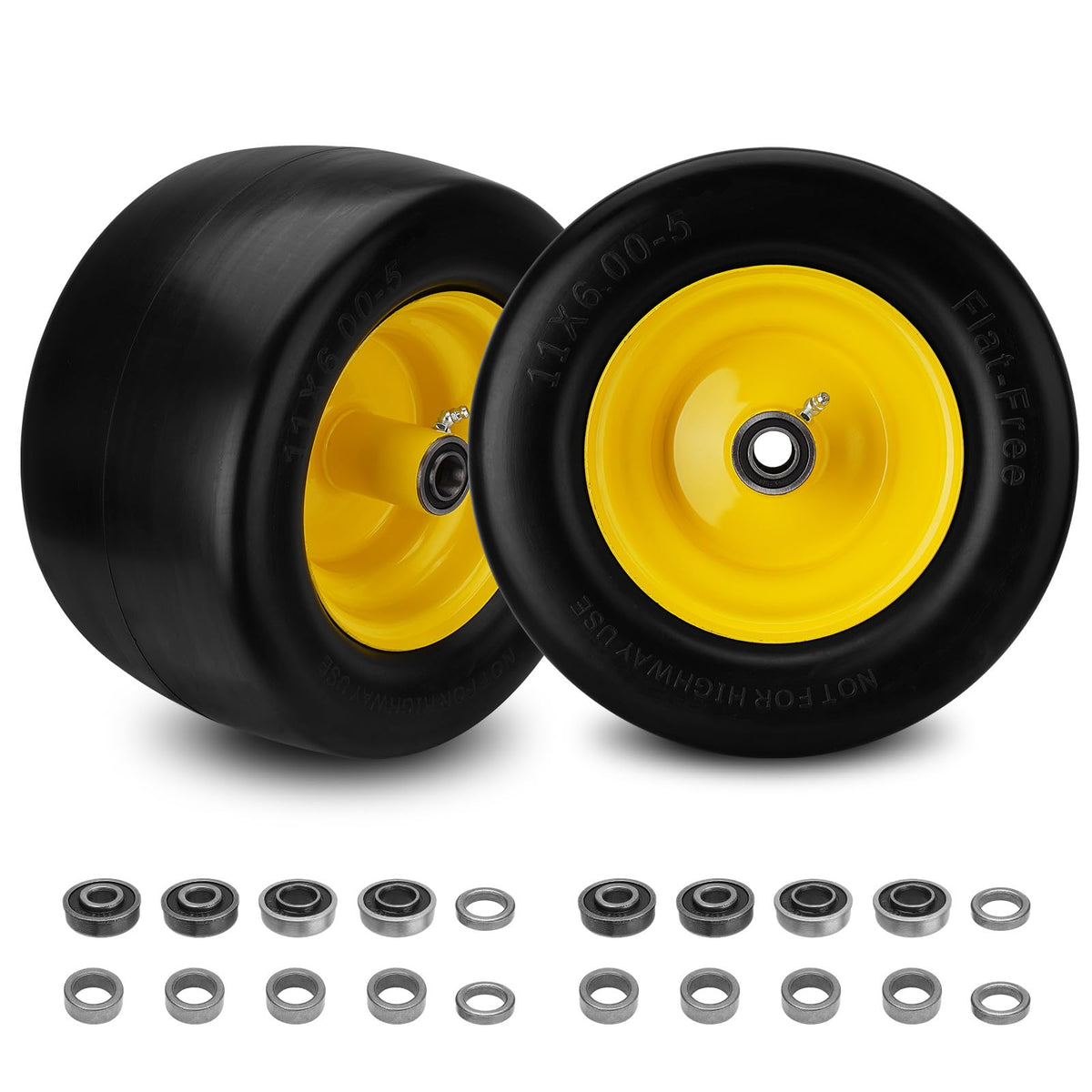 Sejaede 11x6 flat-free tire front view for smooth lawn mowing