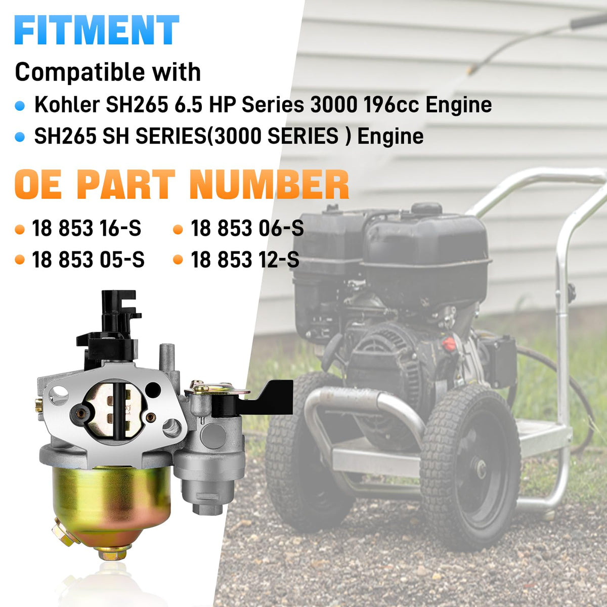 Sejaede carburetor kit – Kohler SH265 front view highlights compact design