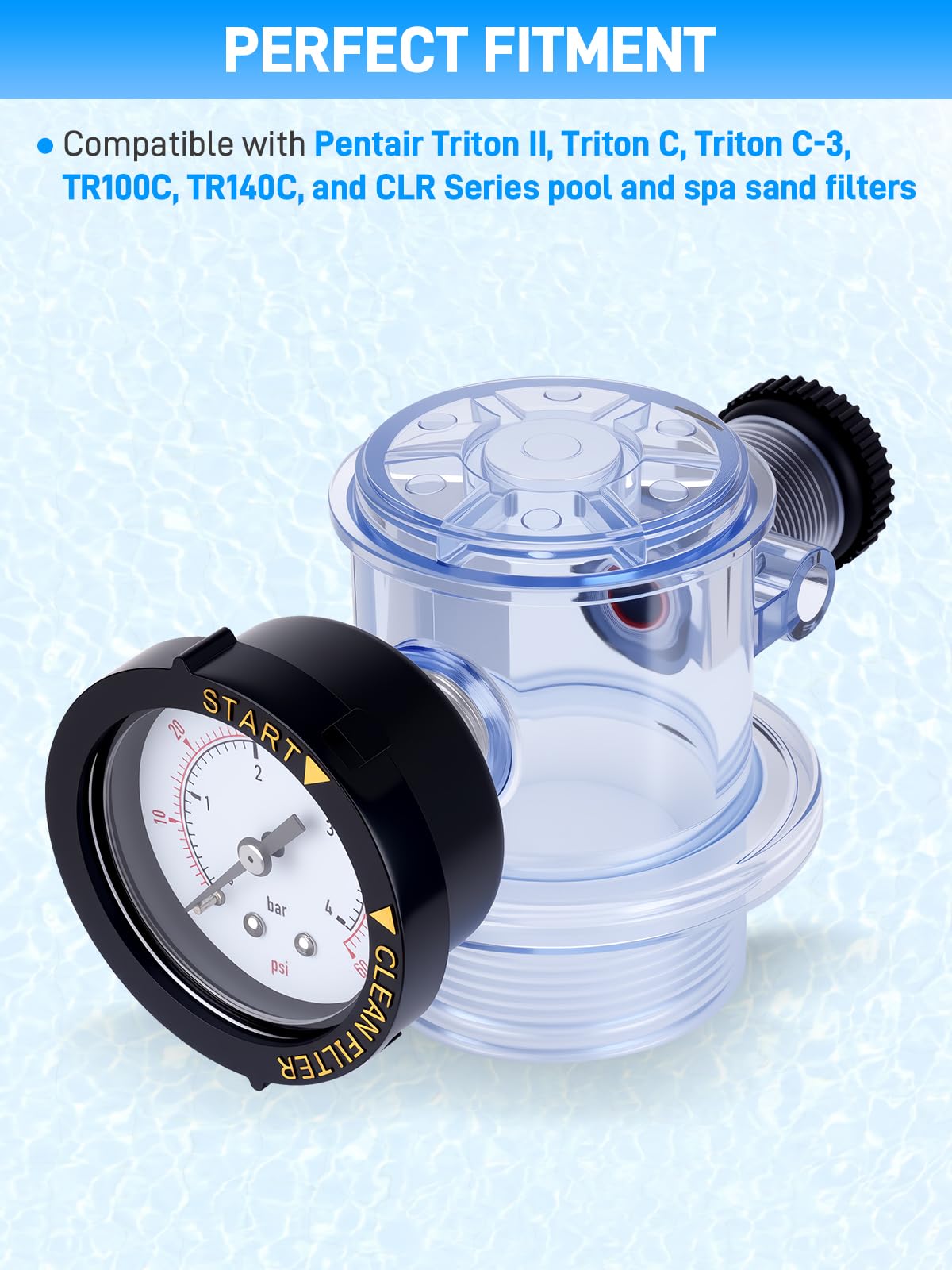 Sejaede clear body air-relief assembly for Pentair Triton C supports simple maintenance