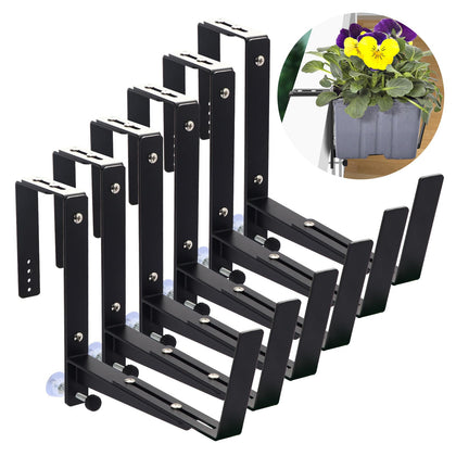 Sekcen 6-pack adjustable window box brackets installed on a railing for versatile planter sizing