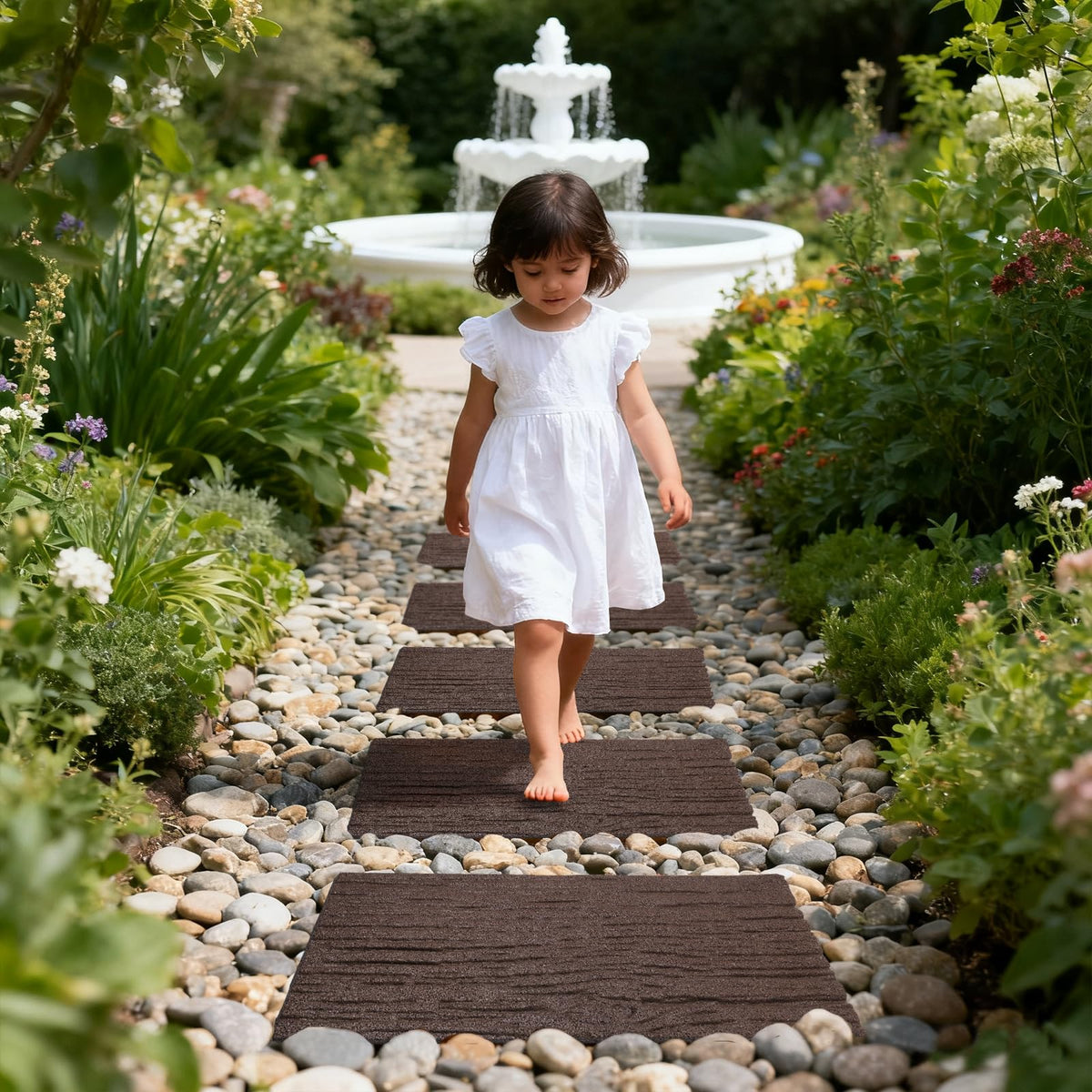 Sekcen brown stepping stones create a natural-looking garden path that lasts.