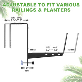 Sekcen railings planter brackets shown installed on a balcony for secure hanging