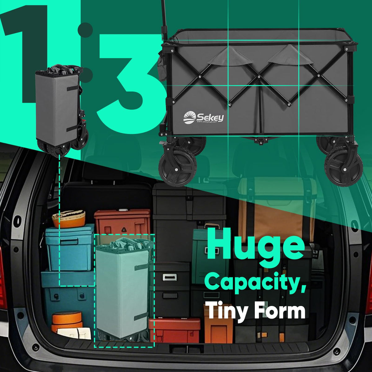 Sekey 220L wagon built-in brakes provide reliable stopping power.