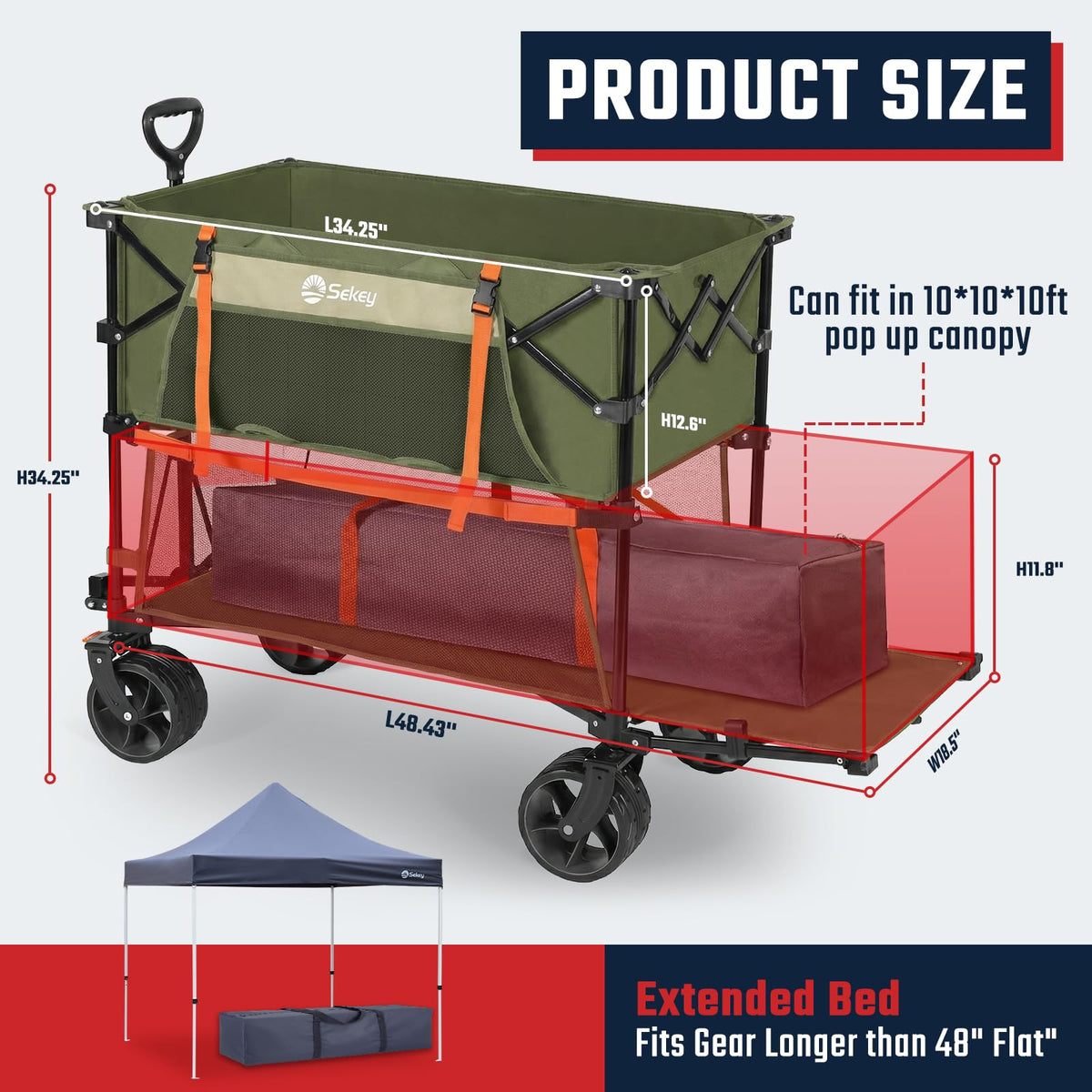 Sekey 400L large-capacity cart ready to organize camping and sports equipment.
