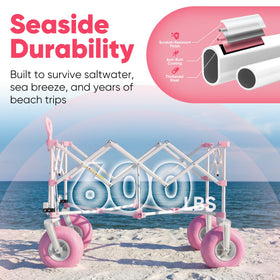 Sekey 600lb capacity carries coolers, chairs, and gear for beach or camping.