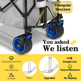 Sekey extended wagon big all-terrain wheels handle sand and gravel.