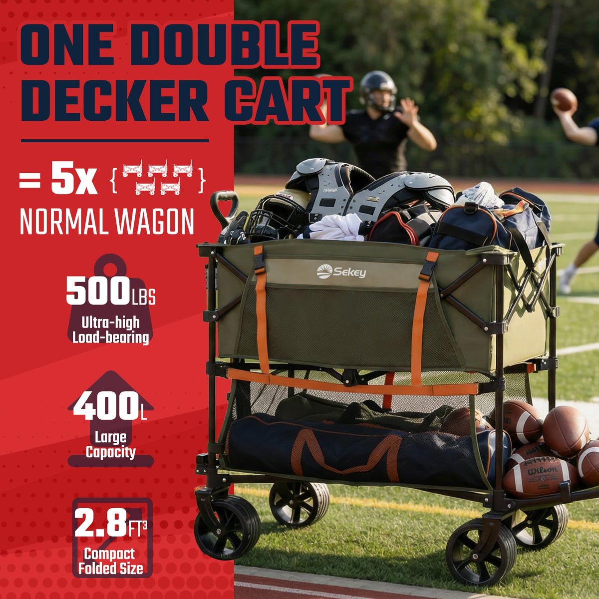 Sekey extender feature expands cargo space for oversized items on camping trips.