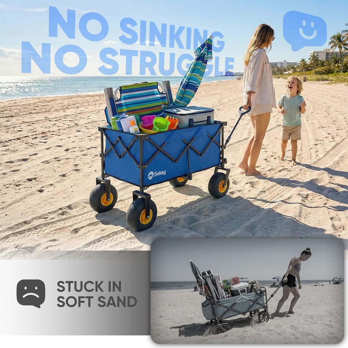 Sekey wagon with adjustable handle for comfortable steering
