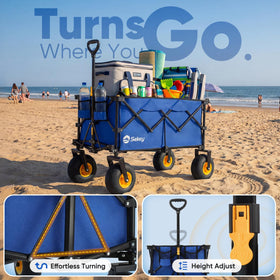 Sekey wagon loaded with cooler and chairs at the beach