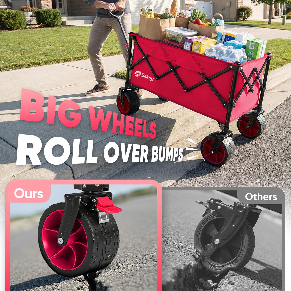 Sekey pink foldable wagon adds color and versatile camping use.