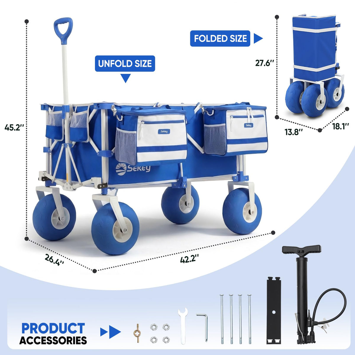 Sekey sand-ready cart ideal for camping and beach vacations with ample storage.
