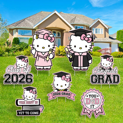 SEL 7pc pink graduation yard signs set for a bold front-yard display