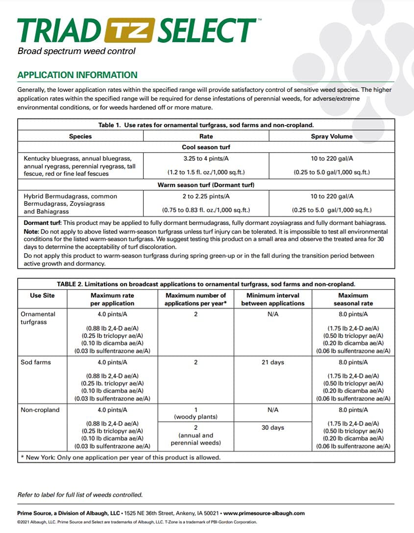 Triad TZ provides broadleaf weed control across different turf areas.