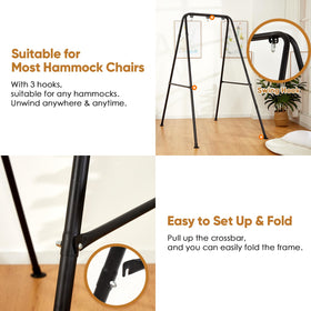SELFLA hammock stand dimensions show fit for most hanging chairs and spaces.