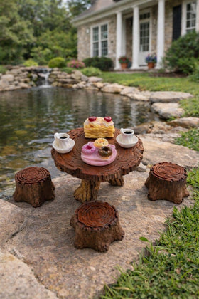 Sellgoodmood brown resin tree stump detail highlights natural wood texture.