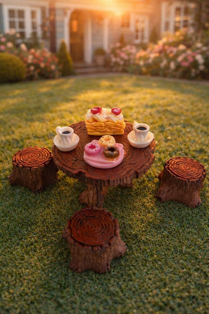 Sellgoodmood mini tree stump table for whimsical fairy garden seating.