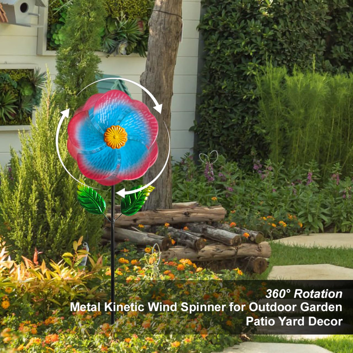 Senflame dual-spinner display showing symmetric layout in garden