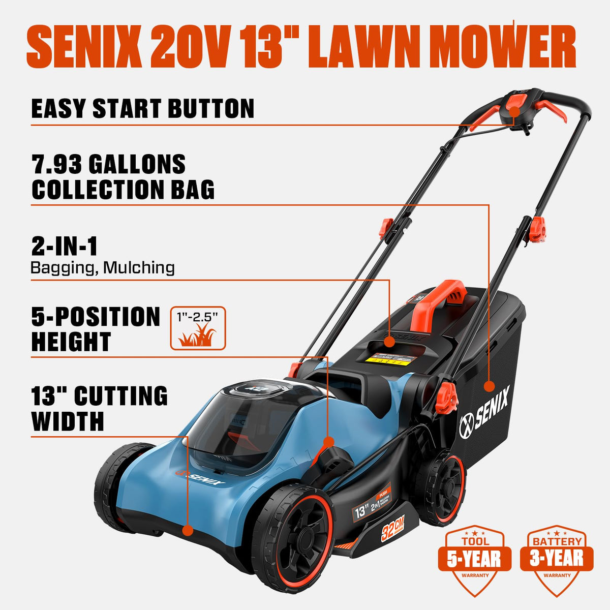 Carrying handle for easy transport of the SENIX mower