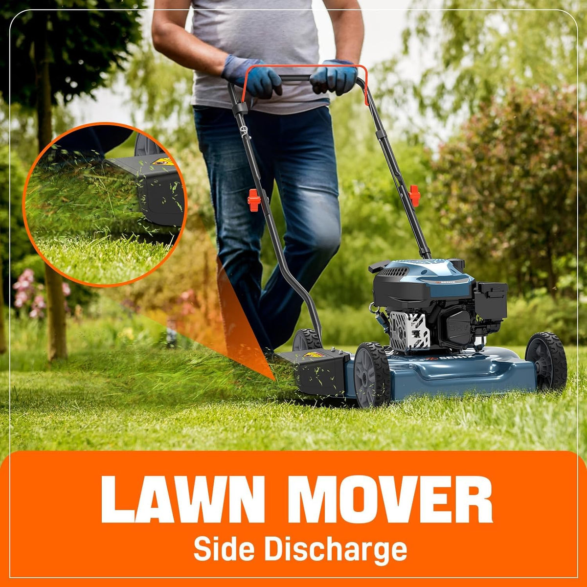 SENIX side discharge system for quick expulsion of longer grass