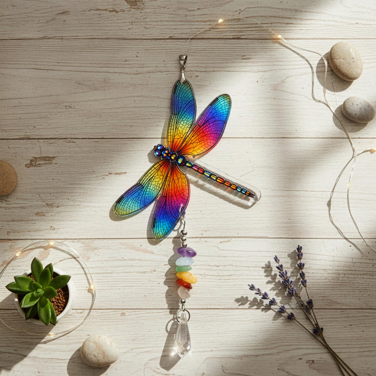 Sensemory dragonfly stained glass effect decor, a vibrant accent for home walls or shelves.