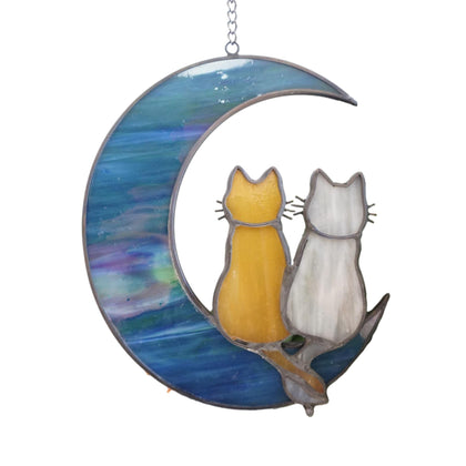 SENSORY4U Cat Stained Glass Suncatcher: cat on moon brightens windows with color