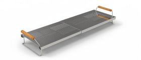 Extended-length warming rack adjusts from 14.5 to 27 inches for compatibility