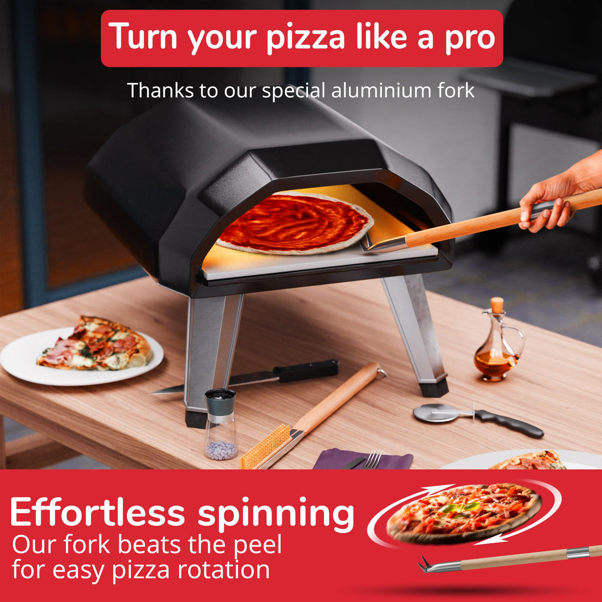 Senwosa pizza-spinner-poker for rotating pizzas and poking crusts