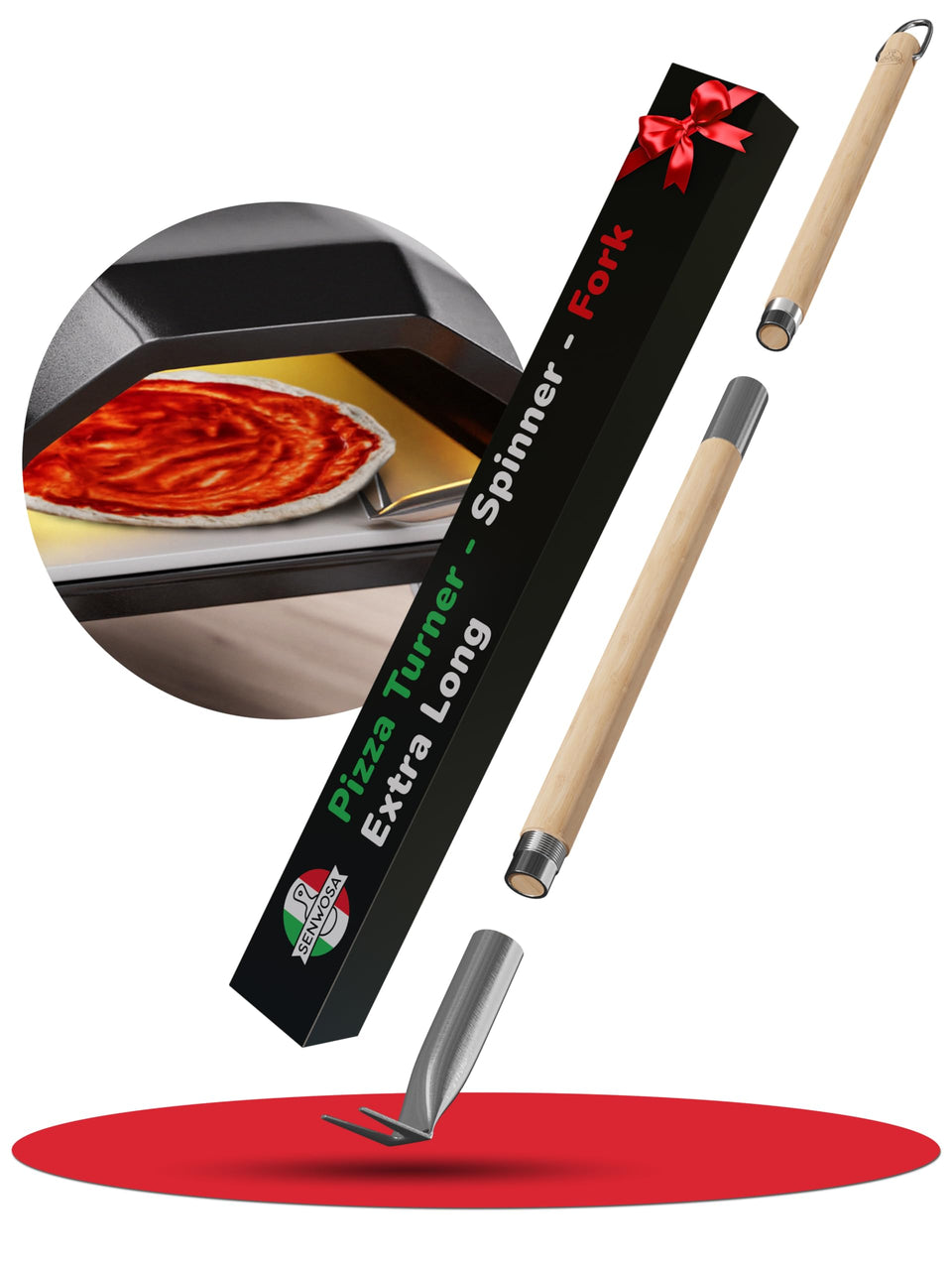 Senwosa pizza-turner-fork with long reach for safe crust rotation