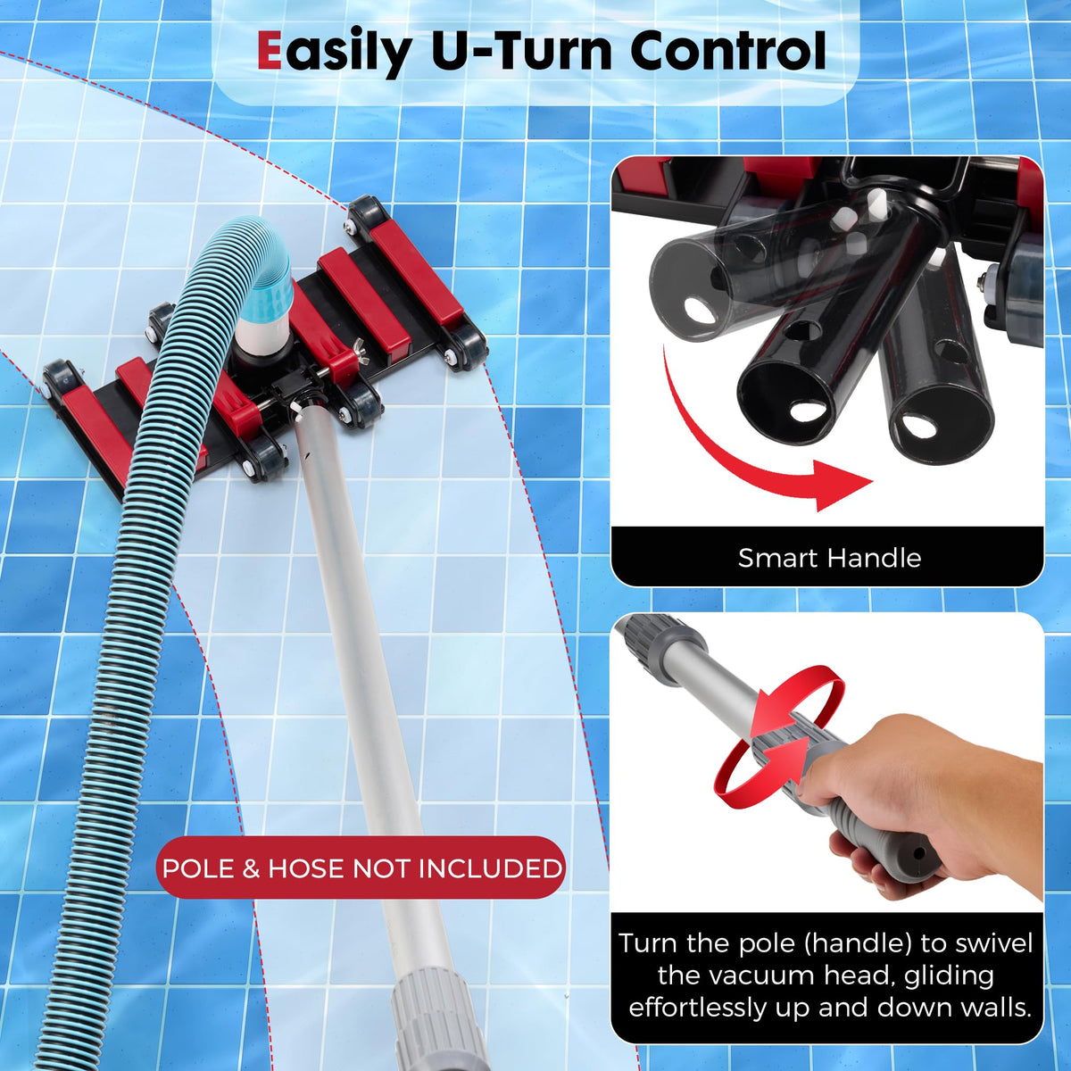 Sepetrel swivel smart handle enables easy turning with a pool pole