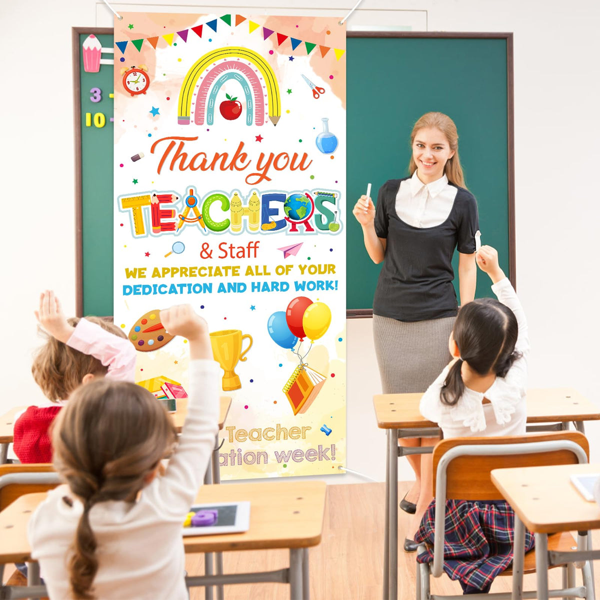 Sereliy multi-use appreciation backdrop suitable for weeks-long celebrations and photo moments.